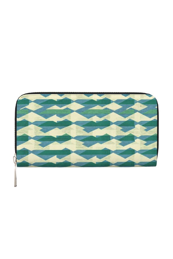 Leather Zipper Pocket Hand Wallet For Women And Men Travel Leather Purse Large Capacity Credit Card Holder Lightseagreen Colorful Houndstooth_1