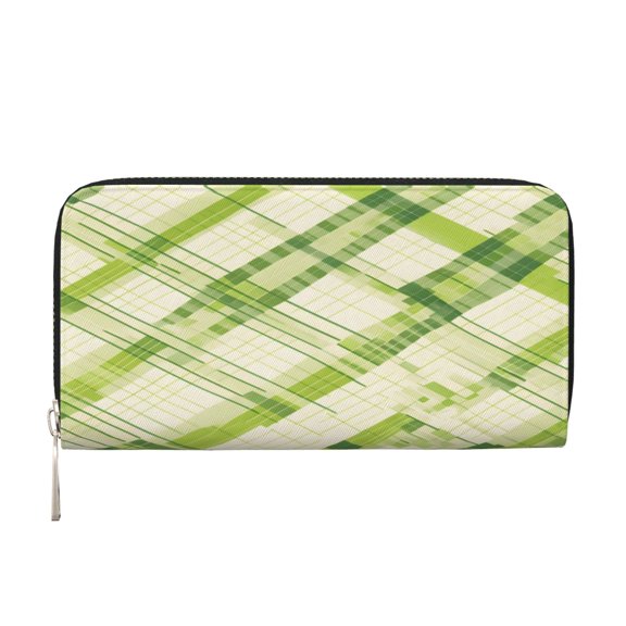 Leather Zipper Pocket Hand Wallet For Women And Men Travel Leather Purse Large Capacity Credit Card Holder Lime Houndstooth Hand-Drawn Sketch_4