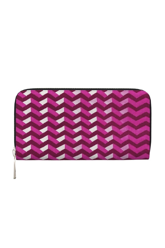 Leather Zipper Pocket Hand Wallet For Women And Men Travel Leather Purse Large Capacity Credit Card Holder Magenta Houndstooth_2