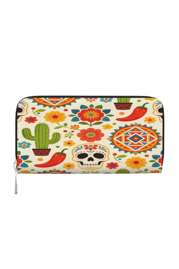 Leather Zipper Pocket Hand Wallet For Women And Men Travel Leather Purse Large Capacity Credit Card Holder Mexico'S Cinco De Mayo Element (1)