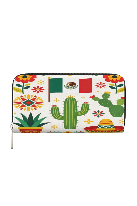 Leather Zipper Pocket Hand Wallet For Women And Men Travel Leather Purse Large Capacity Credit Card Holder Mexico'S Cinco De Mayo Element (2)