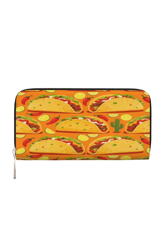 Leather Zipper Pocket Hand Wallet For Women And Men Travel Leather Purse Large Capacity Credit Card Holder Mexico'S Cinco De Mayo Taco (1)