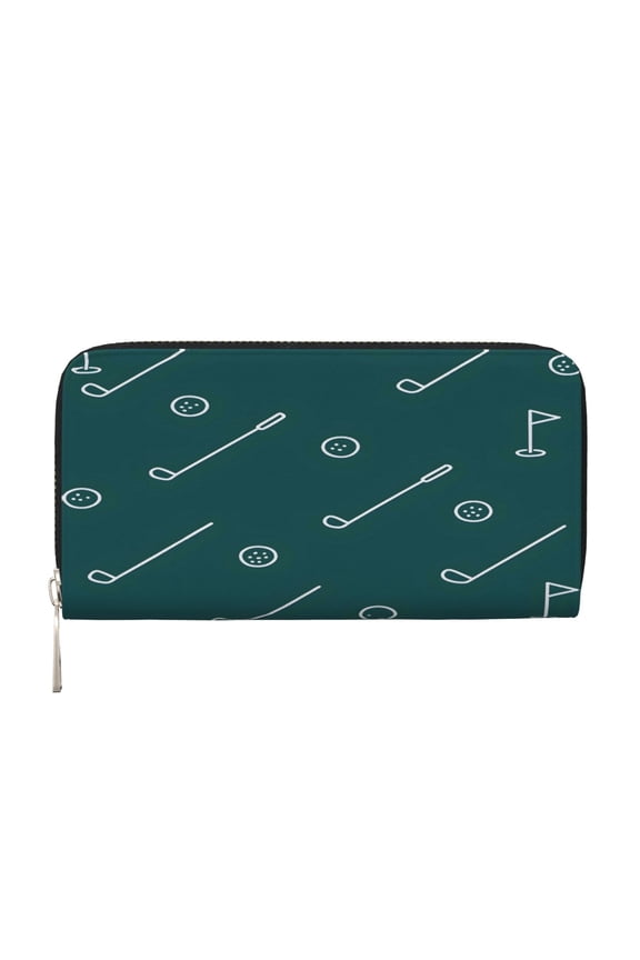 Leather Zipper Pocket Hand Wallet For Women And Men Travel Leather Purse Large Capacity Credit Card Holder Minimalist Golf Pattern