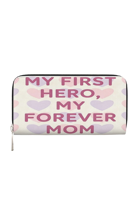Leather Zipper Pocket Hand Wallet For Women And Men Travel Leather Purse Large Capacity Credit Card Holder My First Hero,My Forever Mom