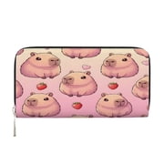 Leather Zipper Pocket Hand Wallet For Women And Men Travel Leather Purse Large Capacity Credit Card Holder Pusheen Capybara Pattern 2