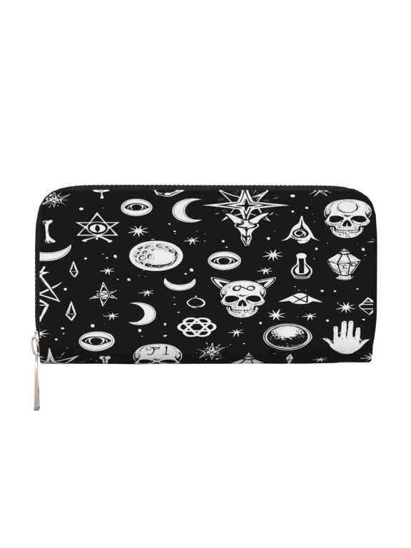 Leather Zipper Pocket Hand Wallet For Women And Men Travel Leather Purse Large Capacity Credit Card Holder Retro Skull Head (2)