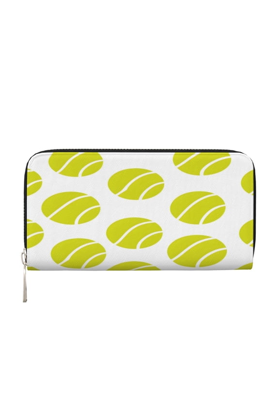 Leather Zipper Pocket Hand Wallet For Women And Men Travel Leather Purse Large Capacity Credit Card Holder Seamless Pattern Tennis Theme