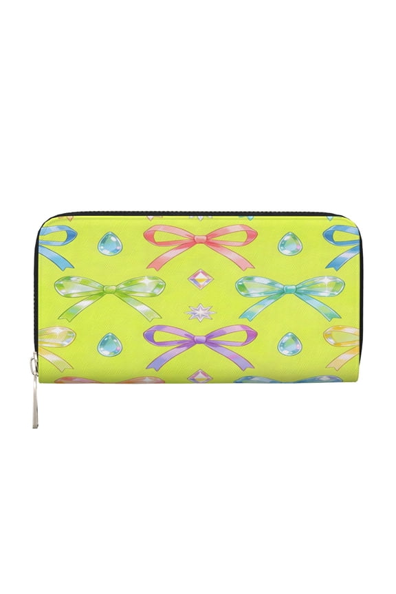 Leather Zipper Pocket Hand Wallet For Women And Men Travel Leather Purse Large Capacity Credit Card Holder Shimmering Diamond Bows