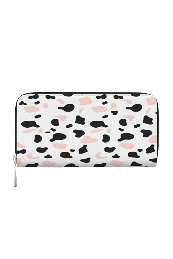 Leather Zipper Pocket Hand Wallet For Women And Men Travel Leather Purse Large Capacity Credit Card Holder Simple Cow-Print Pattern1_2
