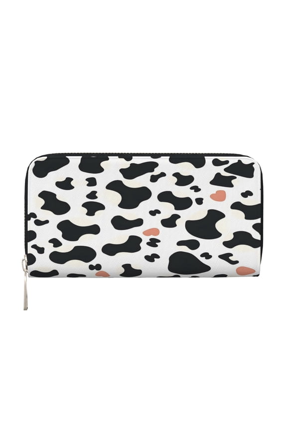 Leather Zipper Pocket Hand Wallet For Women And Men Travel Leather Purse Large Capacity Credit Card Holder Simple Cow Print Pattern1_3