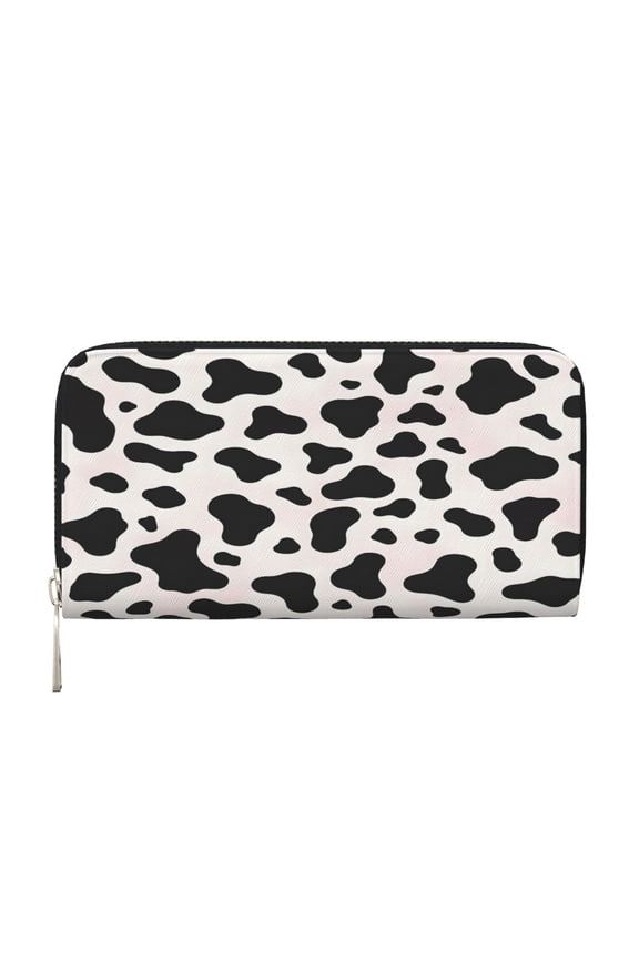 Leather Zipper Pocket Hand Wallet For Women And Men Travel Leather Purse Large Capacity Credit Card Holder Simple Cow-Print Pattern1_4