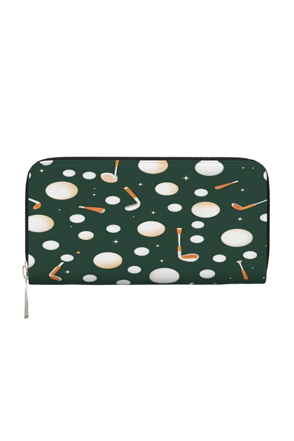 Leather Zipper Pocket Hand Wallet For Women And Men Travel Leather Purse Large Capacity Credit Card Holder Smoothly Seamless Golf Pattern