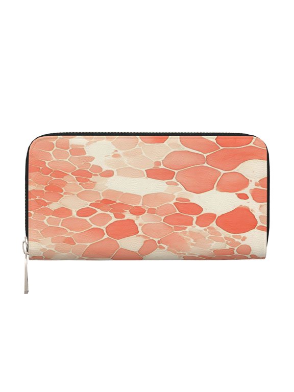 Leather Zipper Pocket Hand Wallet For Women And Men Travel Leather Purse Large Capacity Credit Card Holder Snake Skin Print Style Coral_3