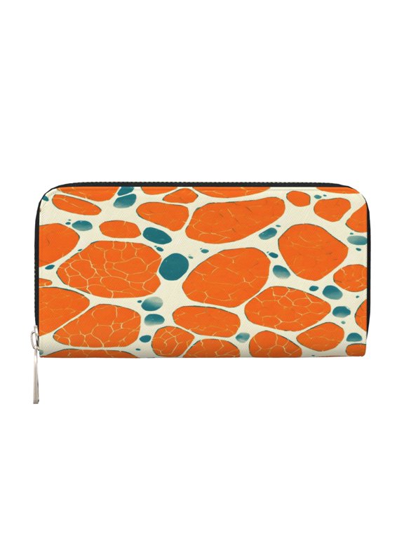Leather Zipper Pocket Hand Wallet For Women And Men Travel Leather Purse Large Capacity Credit Card Holder Snake Skin Print Style Coral_4