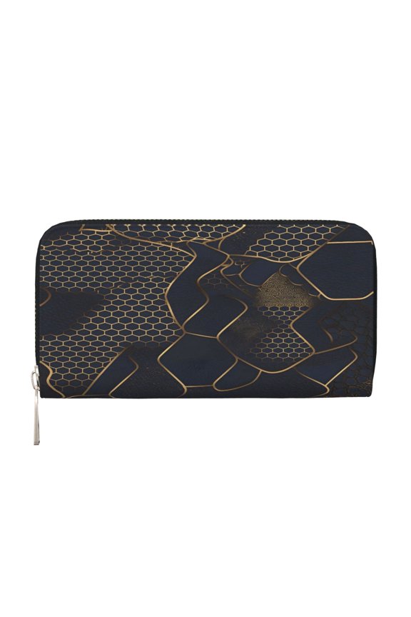 Leather Zipper Pocket Hand Wallet For Women And Men Travel Leather Purse Large Capacity Credit Card Holder Snake Skin Print Style Doderblue_1