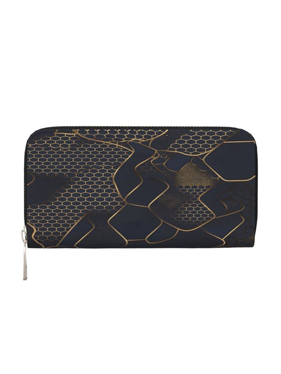 Leather Zipper Pocket Hand Wallet For Women And Men Travel Leather Purse Large Capacity Credit Card Holder Snake Skin Print Style Doderblue_1