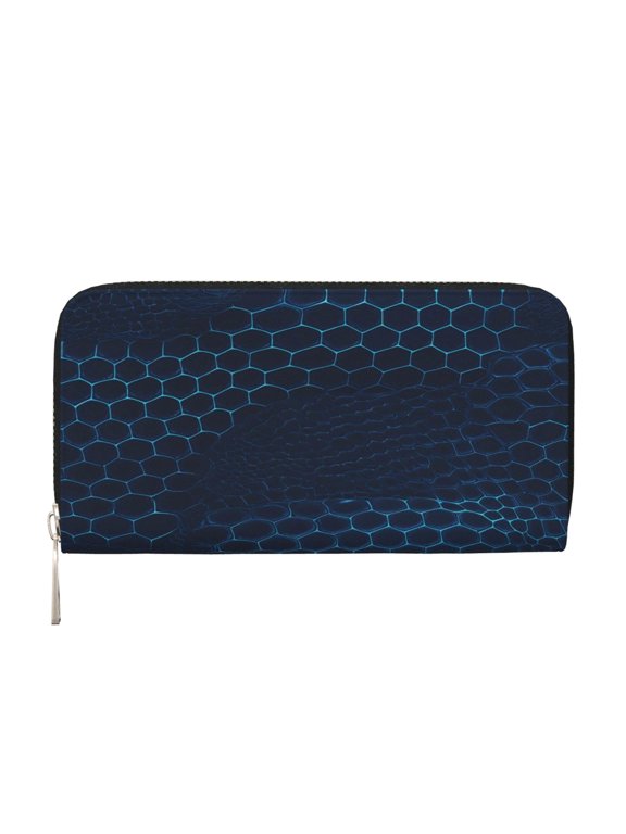 Leather Zipper Pocket Hand Wallet For Women And Men Travel Leather Purse Large Capacity Credit Card Holder Snake Skin Print Style Doderblue_2