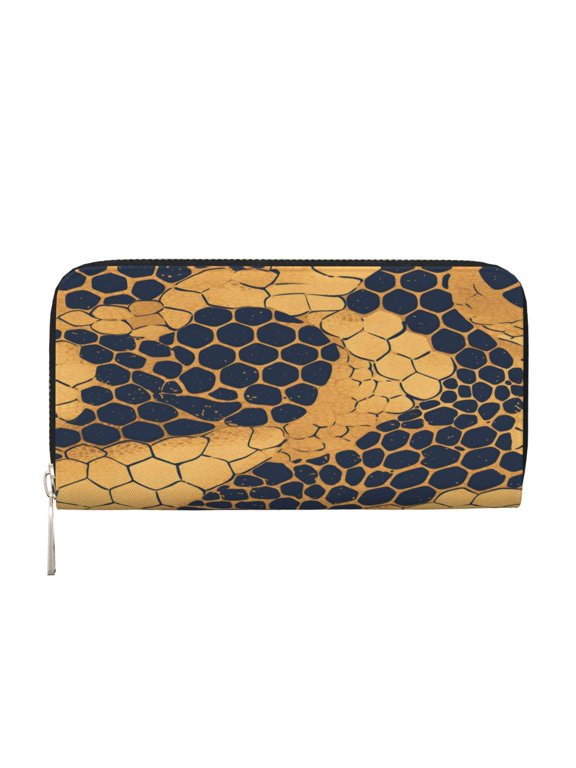 Leather Zipper Pocket Hand Wallet For Women And Men Travel Leather Purse Large Capacity Credit Card Holder Snake Skin Print Style Doderblue_3