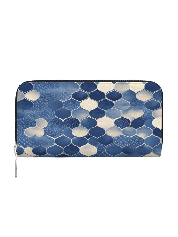 Leather Zipper Pocket Hand Wallet For Women And Men Travel Leather Purse Large Capacity Credit Card Holder Snake Skin Print Style Doderblue_4