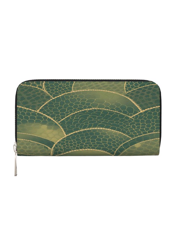 Leather Zipper Pocket Hand Wallet For Women And Men Travel Leather Purse Large Capacity Credit Card Holder Snake Skin Print Style Lightgreen_2