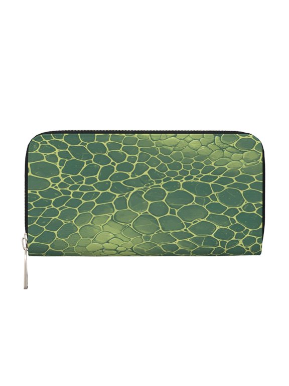 Leather Zipper Pocket Hand Wallet For Women And Men Travel Leather Purse Large Capacity Credit Card Holder Snake Skin Print Style Lightgreen_4