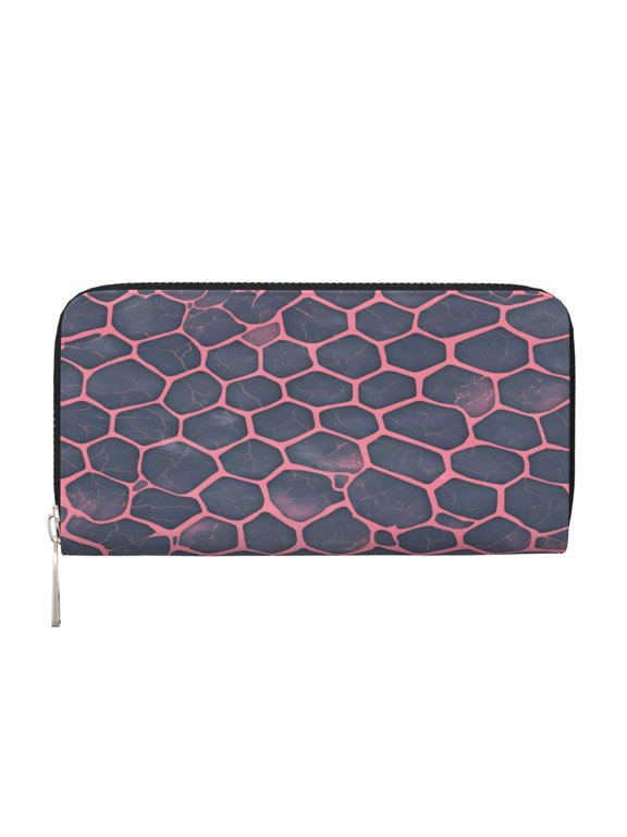 Leather Zipper Pocket Hand Wallet For Women And Men Travel Leather Purse Large Capacity Credit Card Holder Snake Skin Print Style Palevioletred_1