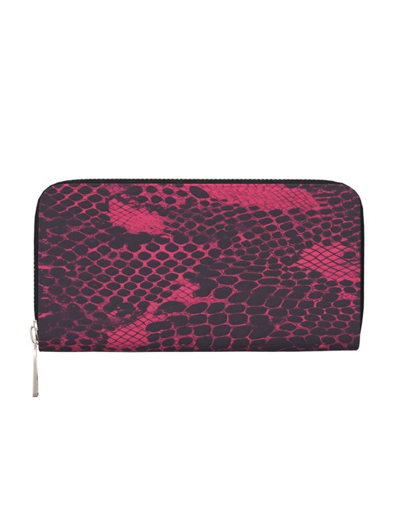 Leather Zipper Pocket Hand Wallet For Women And Men Travel Leather Purse Large Capacity Credit Card Holder Snake Skin Print Style Palevioletred_2