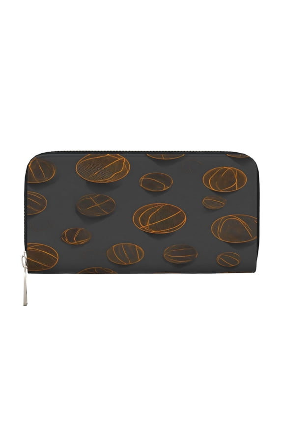 Leather Zipper Pocket Hand Wallet For Women And Men Travel Leather Purse Large Capacity Credit Card Holder Basketball Dark Gray Background Cool Masculine Style