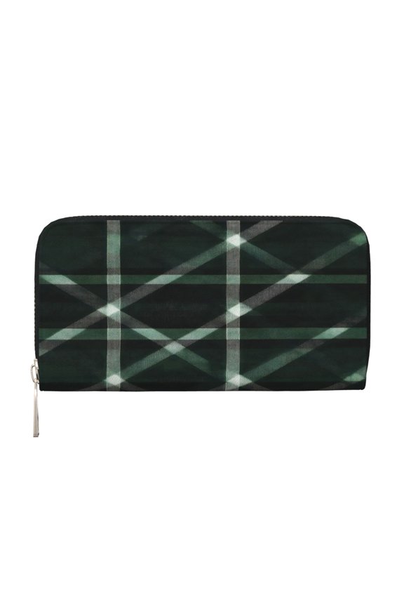 Leather Zipper Pocket Hand Wallet For Women And Men Travel Leather Purse Large Capacity Credit Card Holder Green Buffalo Plaid Check Tartan Scotland_2
