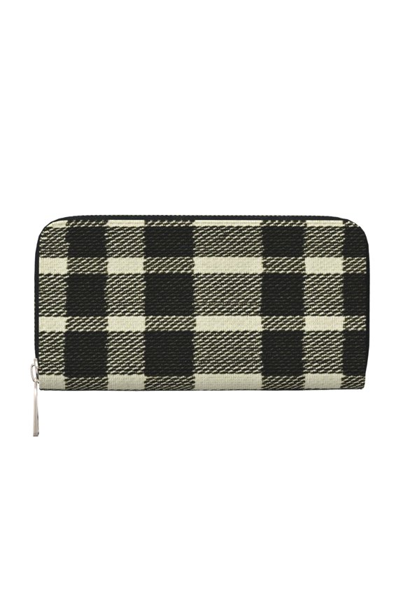 Leather Zipper Pocket Hand Wallet For Women And Men Travel Leather Purse Large Capacity Credit Card Holder Olive Houndstooth Buffalo Plaid Tartan Check Scotland_3