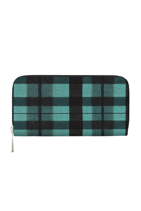Leather Zipper Pocket Hand Wallet For Women And Men Travel Leather Purse Large Capacity Credit Card Holder Paleturquoise Buffalo Plaid Check Tartan Scotland_4