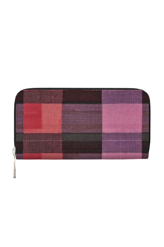 Leather Zipper Pocket Hand Wallet For Women And Men Travel Leather Purse Large Capacity Credit Card Holder Palevioletred Buffalo Plaid Check Tartan Scotland_4