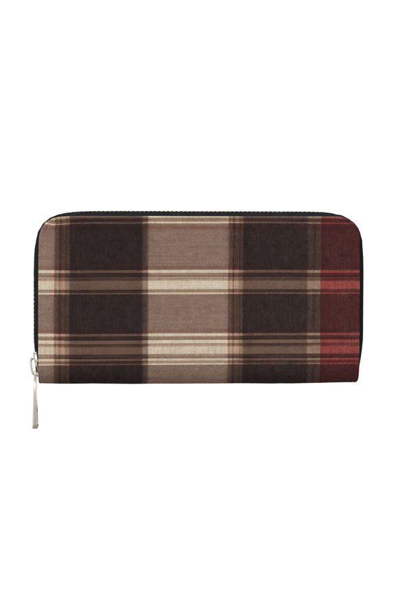 Leather Zipper Pocket Hand Wallet For Women And Men Travel Leather Purse Large Capacity Credit Card Holder Rosybrown Buffalo Plaid Check Tartan Scotland_1