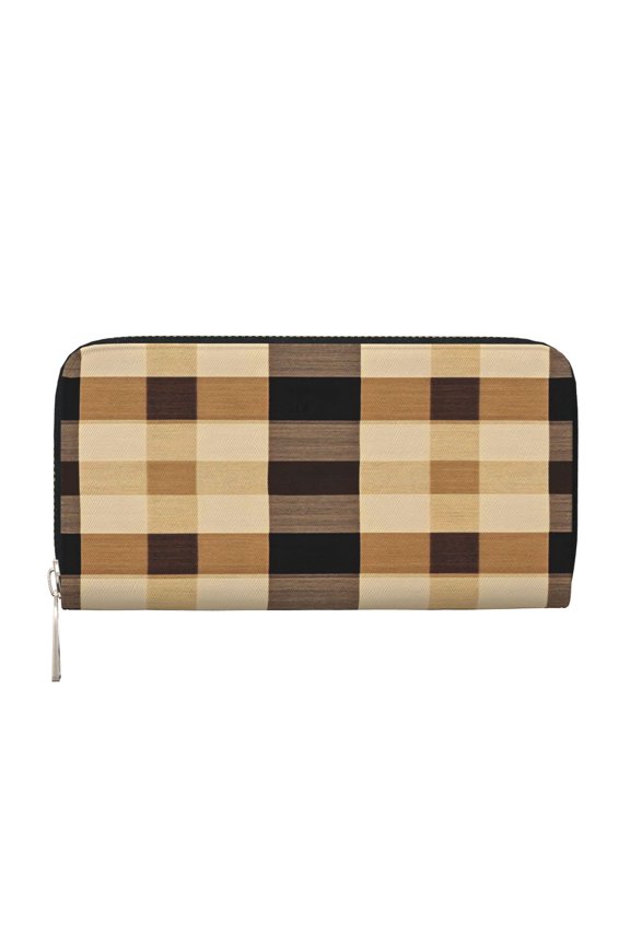 Leather Zipper Pocket Hand Wallet For Women And Men Travel Leather Purse Large Capacity Credit Card Holder Sandybrown Buffalo Plaid Check Tartan Scotland_4