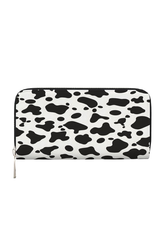 Leather Zipper Pocket Hand Wallet For Women And Men Travel Leather Purse Large Capacity Credit Card Holder Simple Cow Print Pattern, Vector Art Style_3