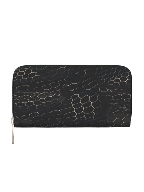 Leather Zipper Pocket Hand Wallet For Women And Men Travel Leather Purse Large Capacity Credit Card Holder Snake Skin Print Style On The Backgroud Of Darkgray_3