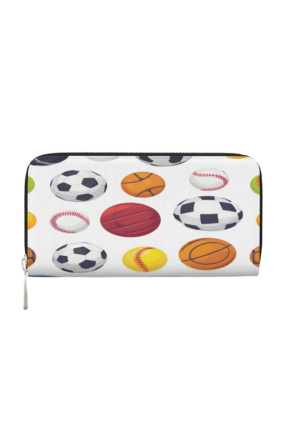 Leather Zipper Pocket Hand Wallet For Women And Men Travel Leather Purse Large Capacity Credit Card Holder Soccer Basketball Baseball Tennis Badminton Softball