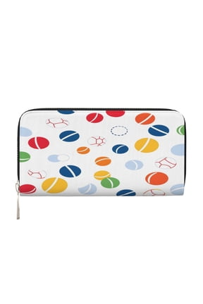 Leather Zipper Pocket Hand Wallet For Women And Men Travel Leather Purse Large Capacity Credit Card Holder Soccer Basketball Baseball Tennis Colorful Vibrant