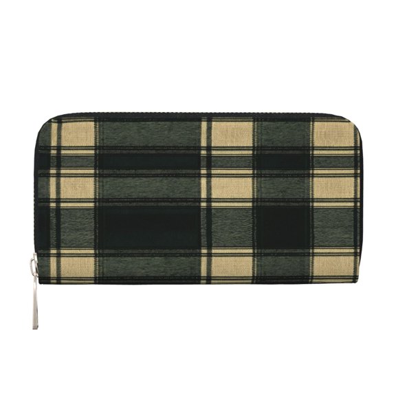 Leather Zipper Pocket Hand Wallet For Women And Men Travel Leather Purse Large Capacity Credit Card Holder Springgreen Buffalo Plaid Check Tartan Scotland_41650_1