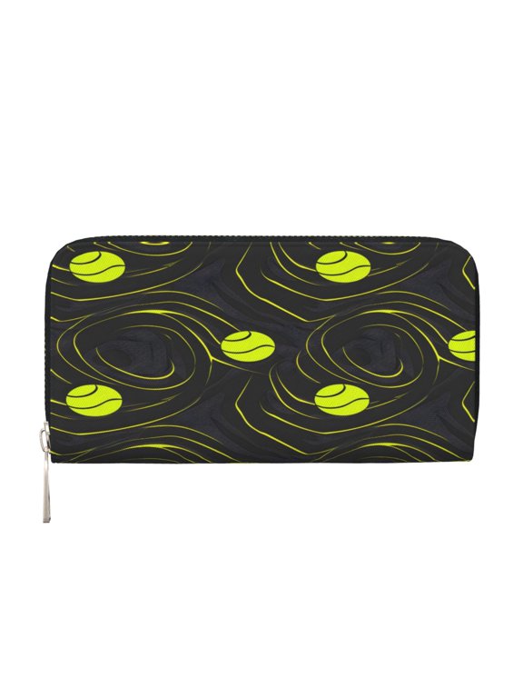 Leather Zipper Pocket Hand Wallet For Women And Men Travel Leather Purse Large Capacity Credit Card Holder Tennis Sport Theme Modern Athletic Style Tennis Balls