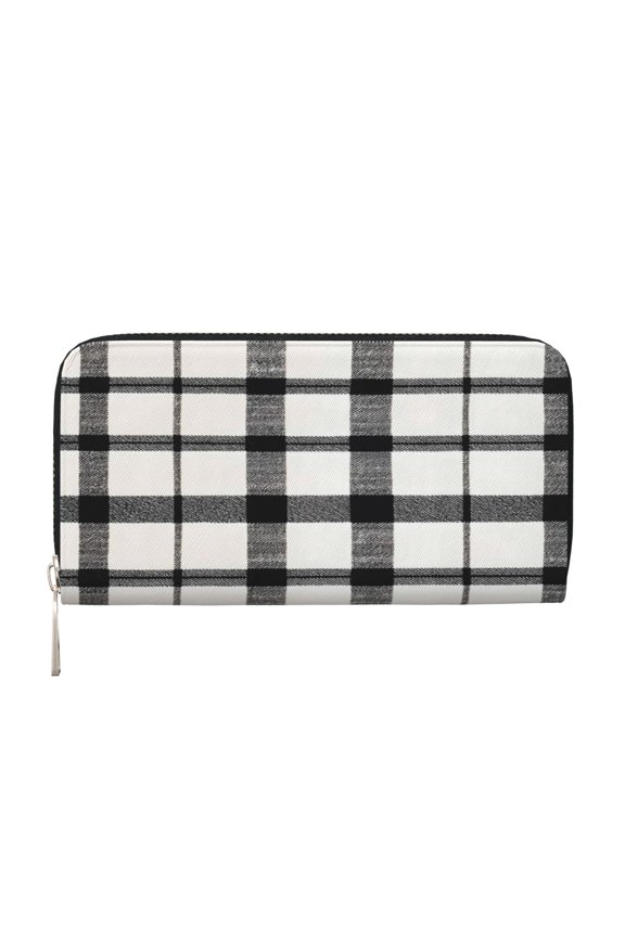 Leather Zipper Pocket Hand Wallet For Women And Men Travel Leather Purse Large Capacity Credit Card Holder White Buffalo Plaid Check Tartan Scotland_2