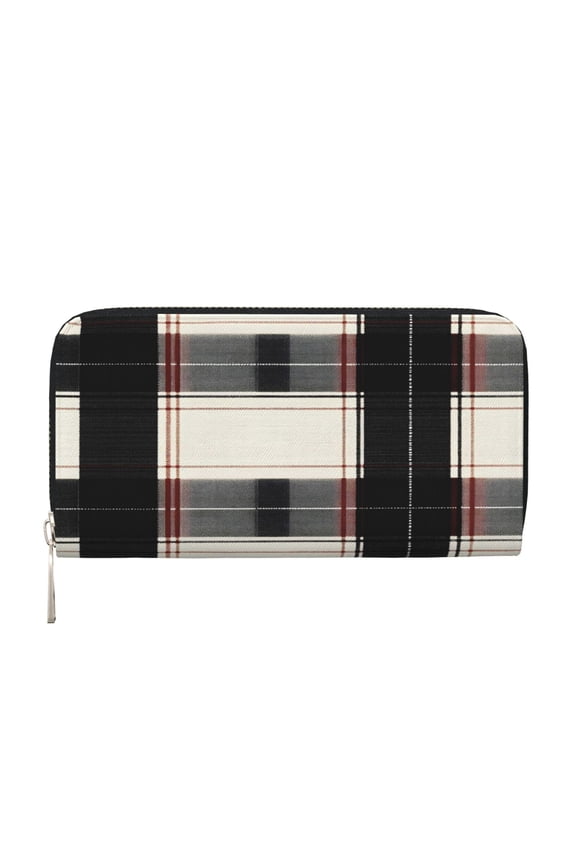 Leather Zipper Pocket Hand Wallet For Women And Men Travel Leather Purse Large Capacity Credit Card Holder White Buffalo Plaid Check Tartan Scotland_3