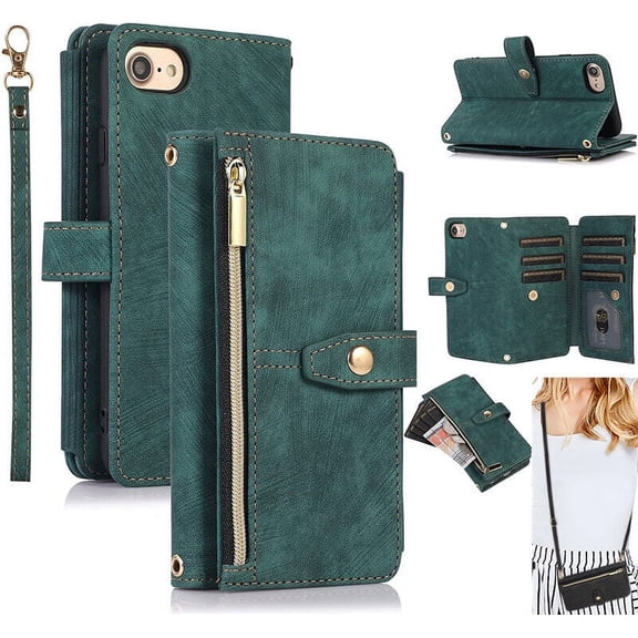Leather Zipper Wallet Case Card Stand Crossbody Bag Phone Cover Skin For iPhone 15 Pro Max