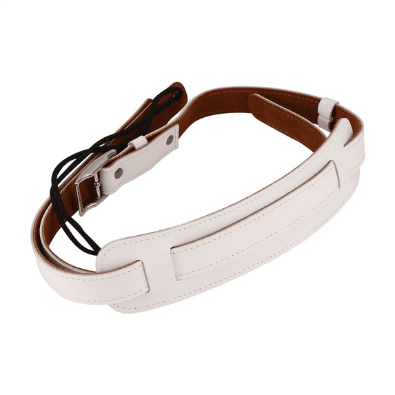 Leather and Metal Buckle Electric Guitar Strap Belt Shoulder Pad Adjustable Vintage Straps-White Color