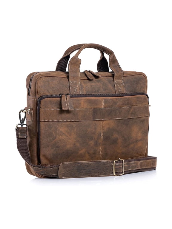 18-Inch Distressed Tan Leather Laptop Messenger Bag – Briefcase Satchel for Men & Women, Ideal for Office & Business Use