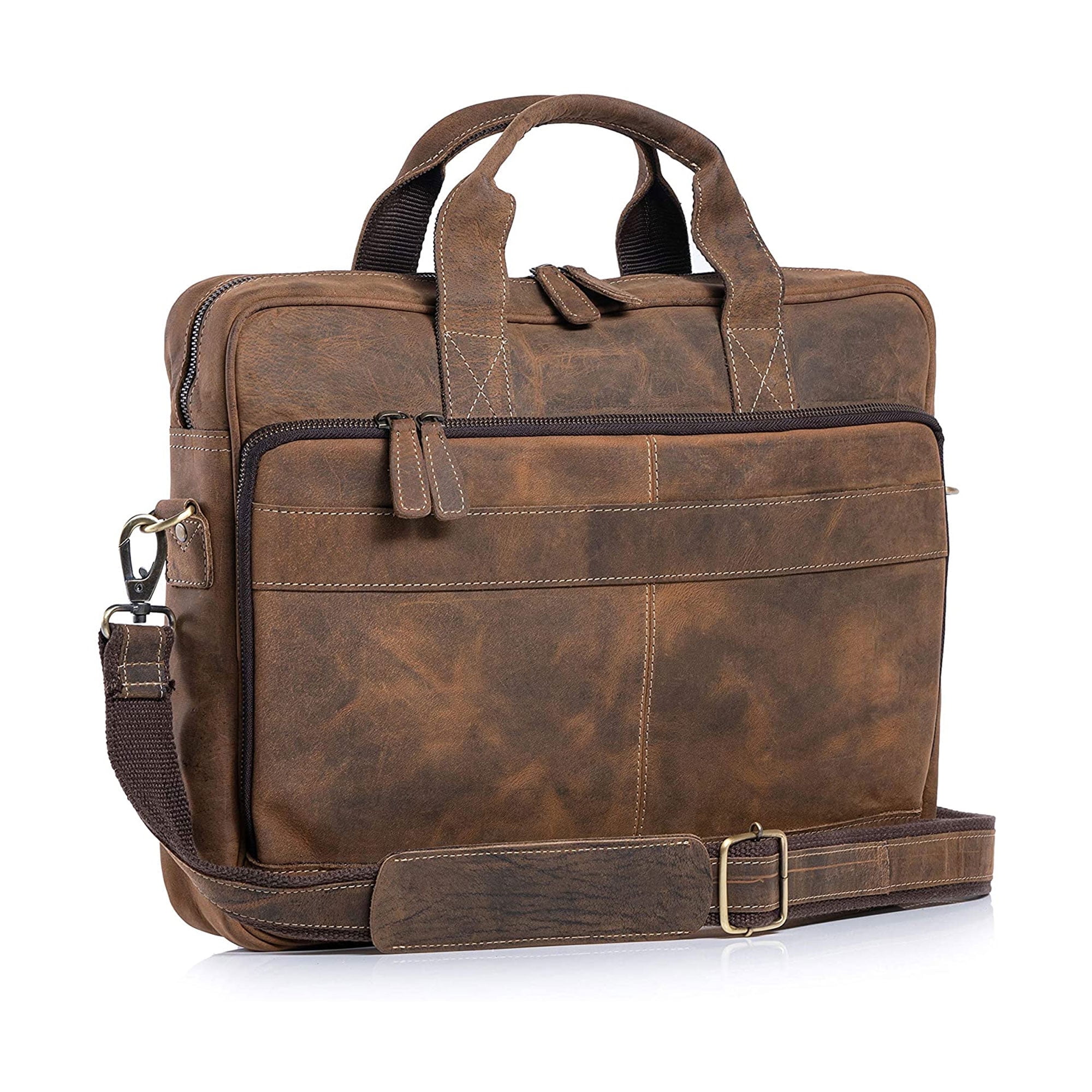 Leather briefcase 18 Inch Laptop/ Messenger Bags for Men and Women Best Office School College briefcase Satchel Bag (Distressed Tan)