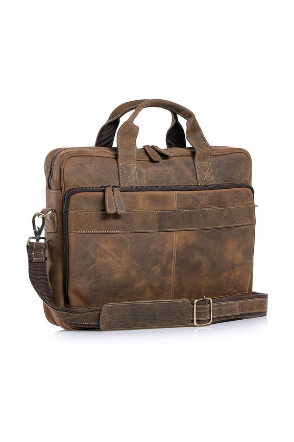 Leather briefcase 18 Inch Laptop/ Messenger Bags for Men and Women Best Office School College briefcase Satchel Bag (Distressed Tan)