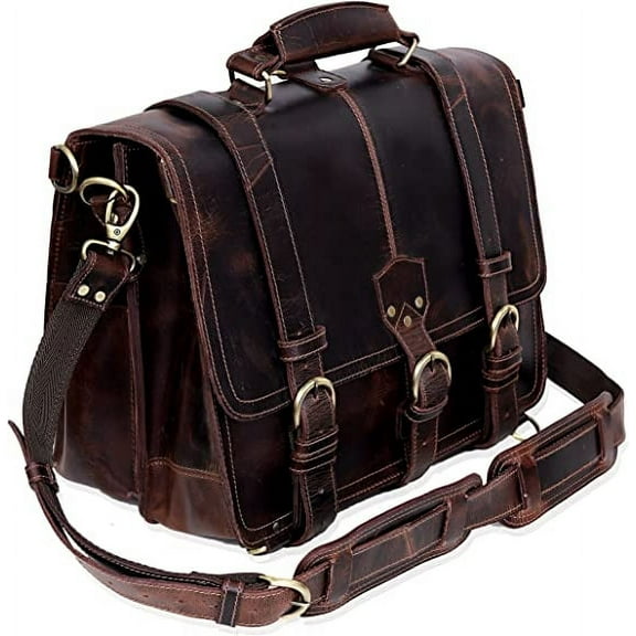 Leather briefcase 18 Inch Laptop Messenger Bags for Men and Women Best Office School College briefcase Shoulder Bag