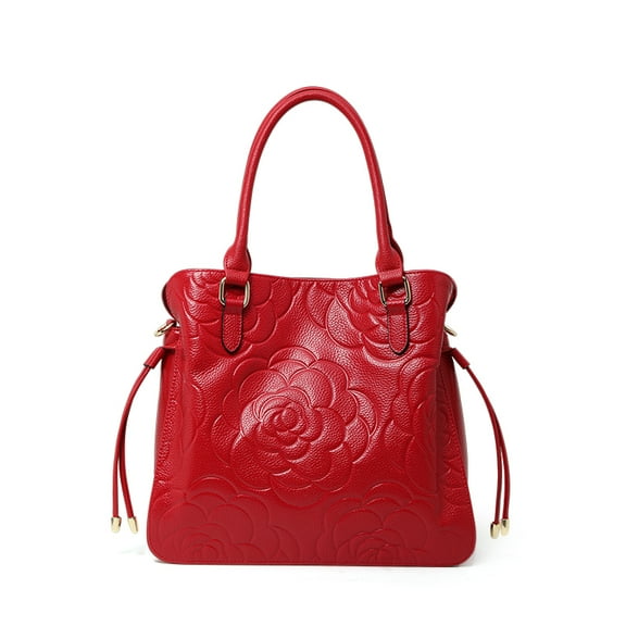 Leather cowhide flower rose print large capacity cross-body shoulder bag for women detachable shoulder strap,purse