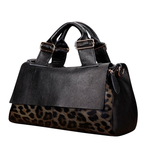 Leather cowhide leopard print women's handbag single shoulder diagonal span removable shoulder strap large capacity flip pillow bag wallet storage bag